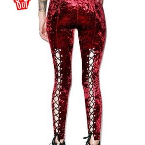 Maroon Velvet Lace Up Leggings